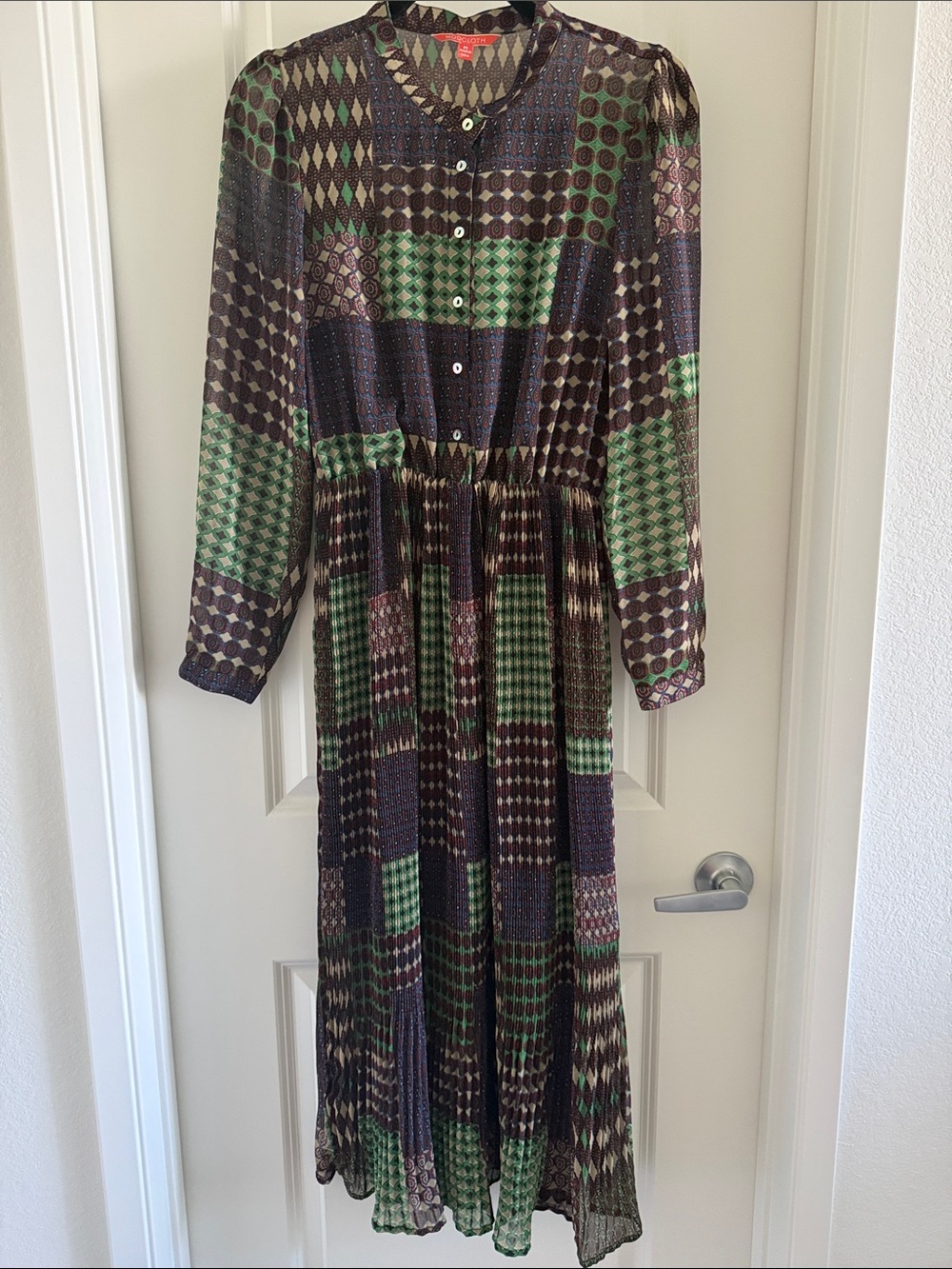 Modcloth Patchwork Green and Brown Long-Sleeve Maxi Dress - Picture 4 of 5